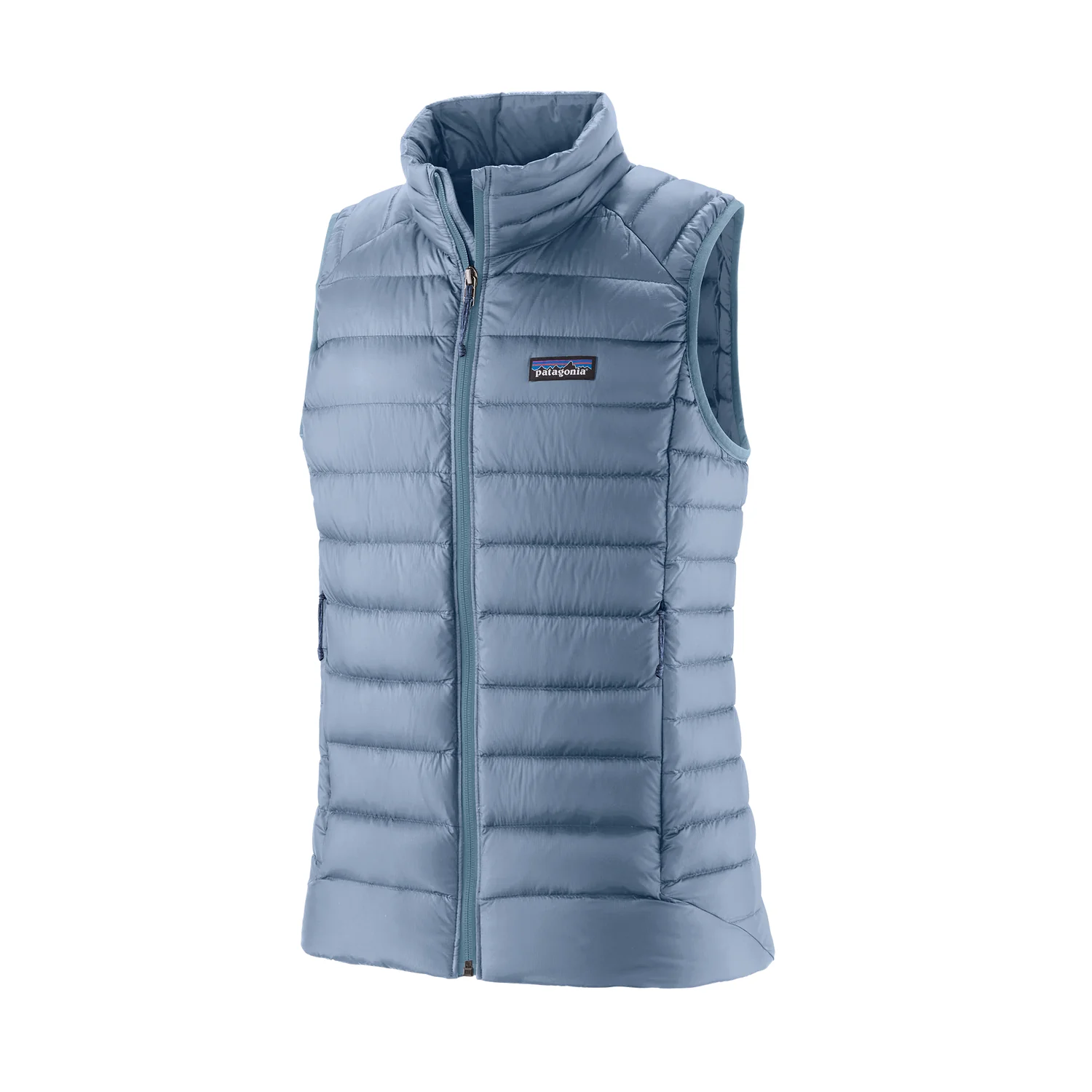 W's Down Sweater Vest Gilet matelassé, sans manches, bleu clair, col montant, fermeture éclair