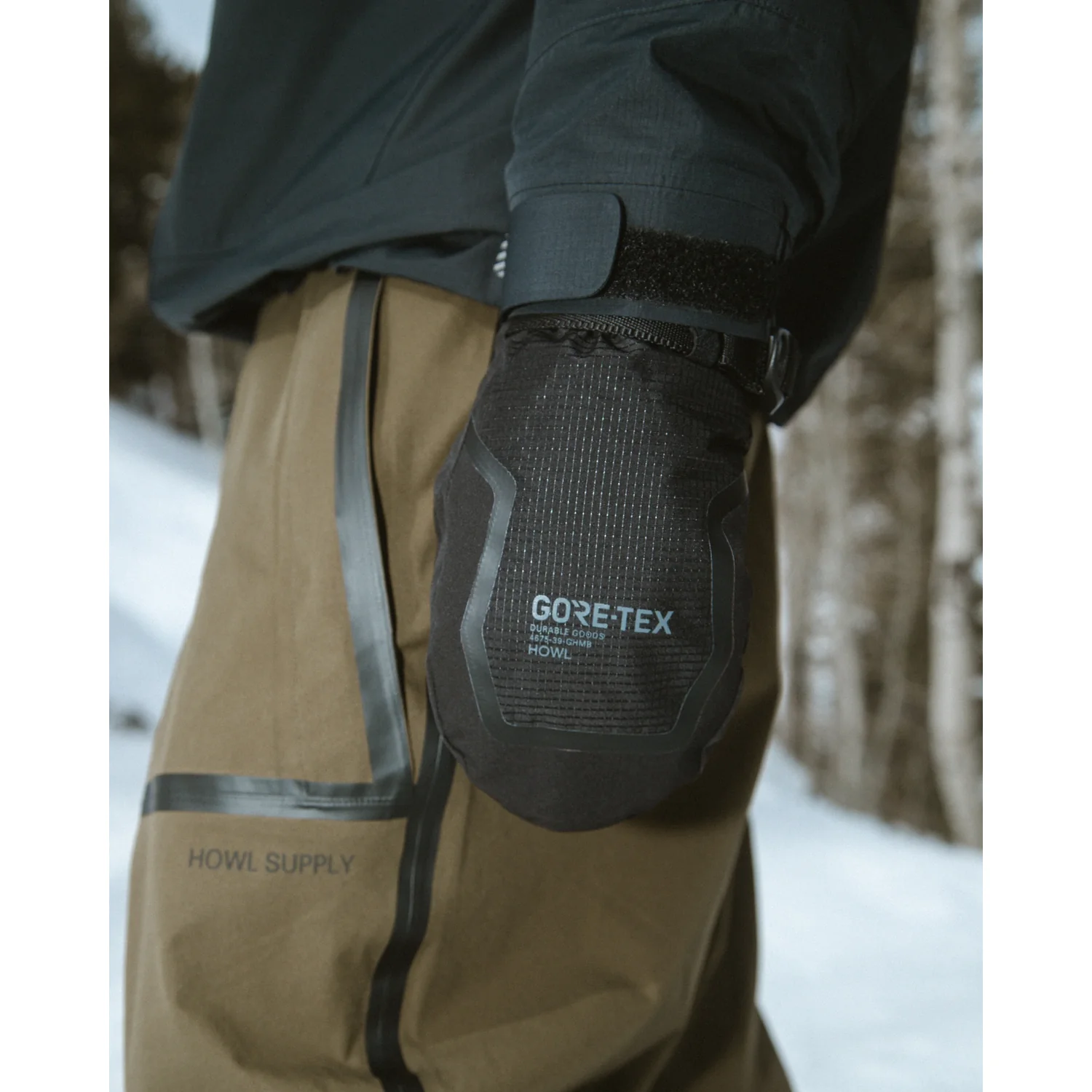 Gore-Tex, genouillères, pantalon, tenue d'hiver, pantalon de protection outdoor, moufles de snowboard, GORE-TEX, imperméable, noir, fermeture velcro