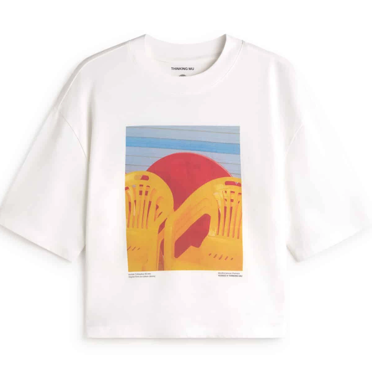T-shirt, imprimé graphique, blanc, manches courtes, motif plage