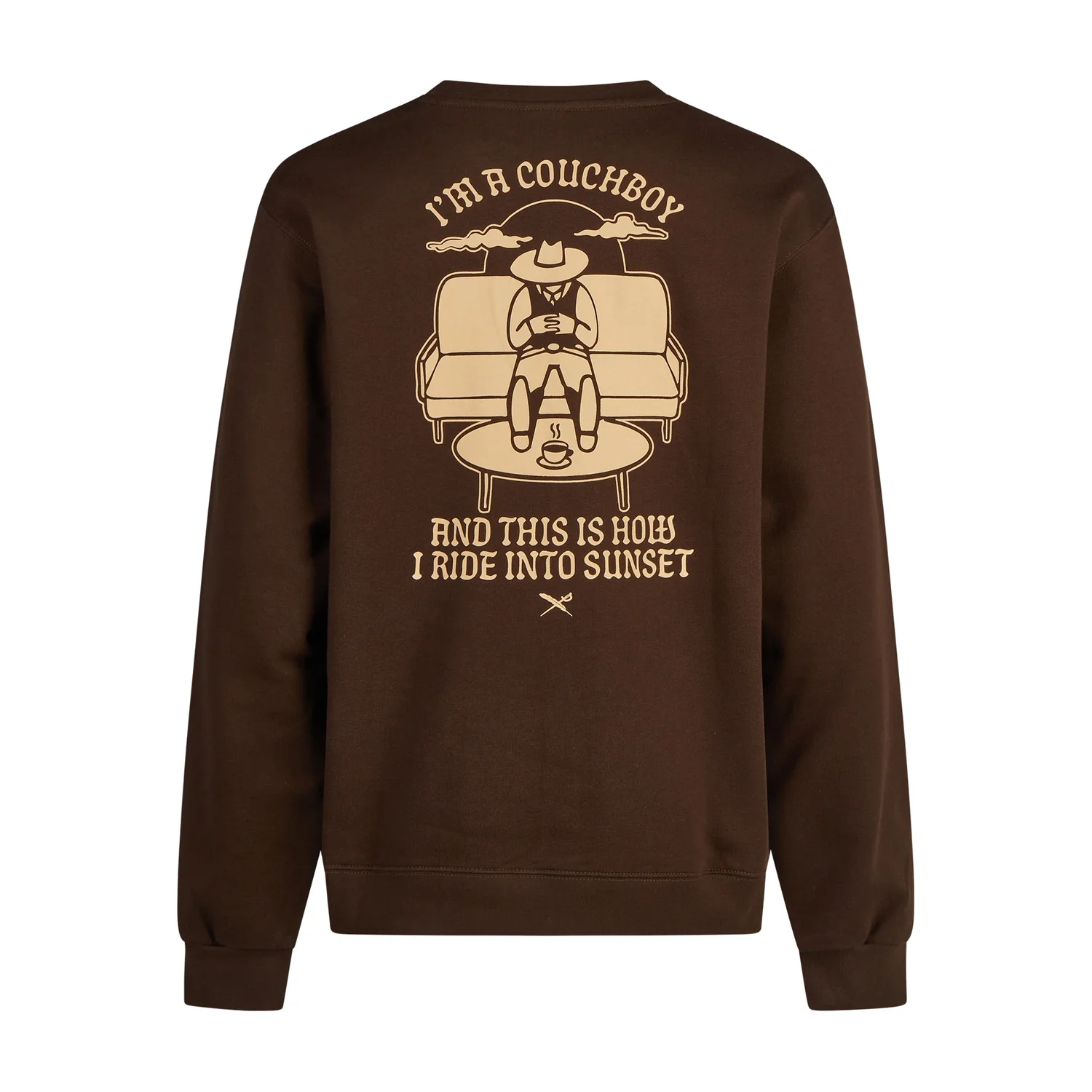 Sweat-shirt, marron foncé, col rond, imprimé cow-boy, manches longues