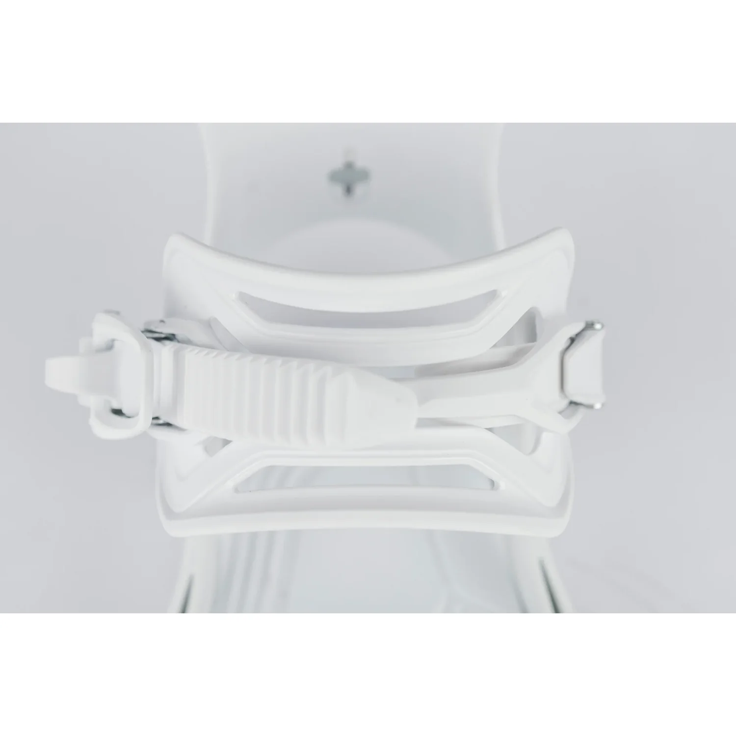 Fixation de snowboard, blanche, en plastique, fermeture à cliquet, sangle de pied