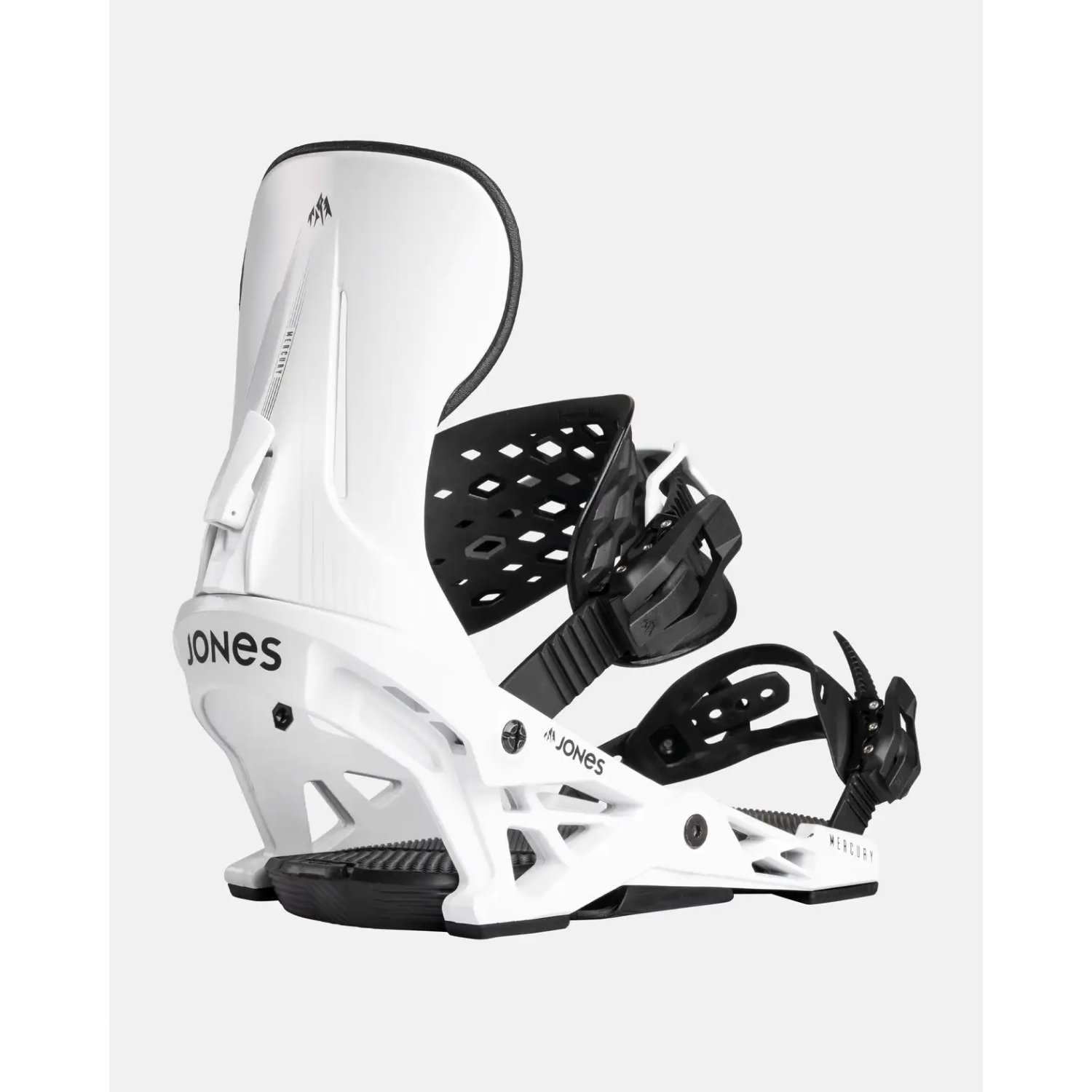Fixations de snowboard, blanches, modèle Mercury, cadre en aluminium, système de sangles réglables