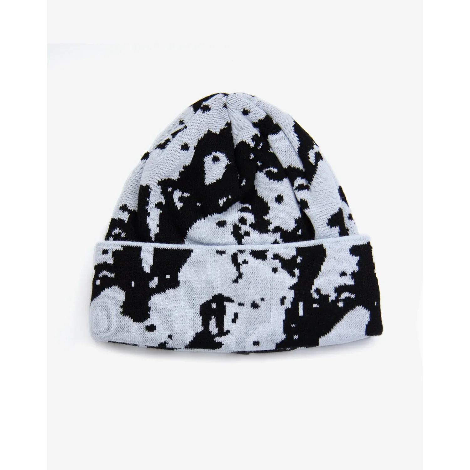 Bonnet en tricot, bord-côte, noir et blanc, motif abstrait
