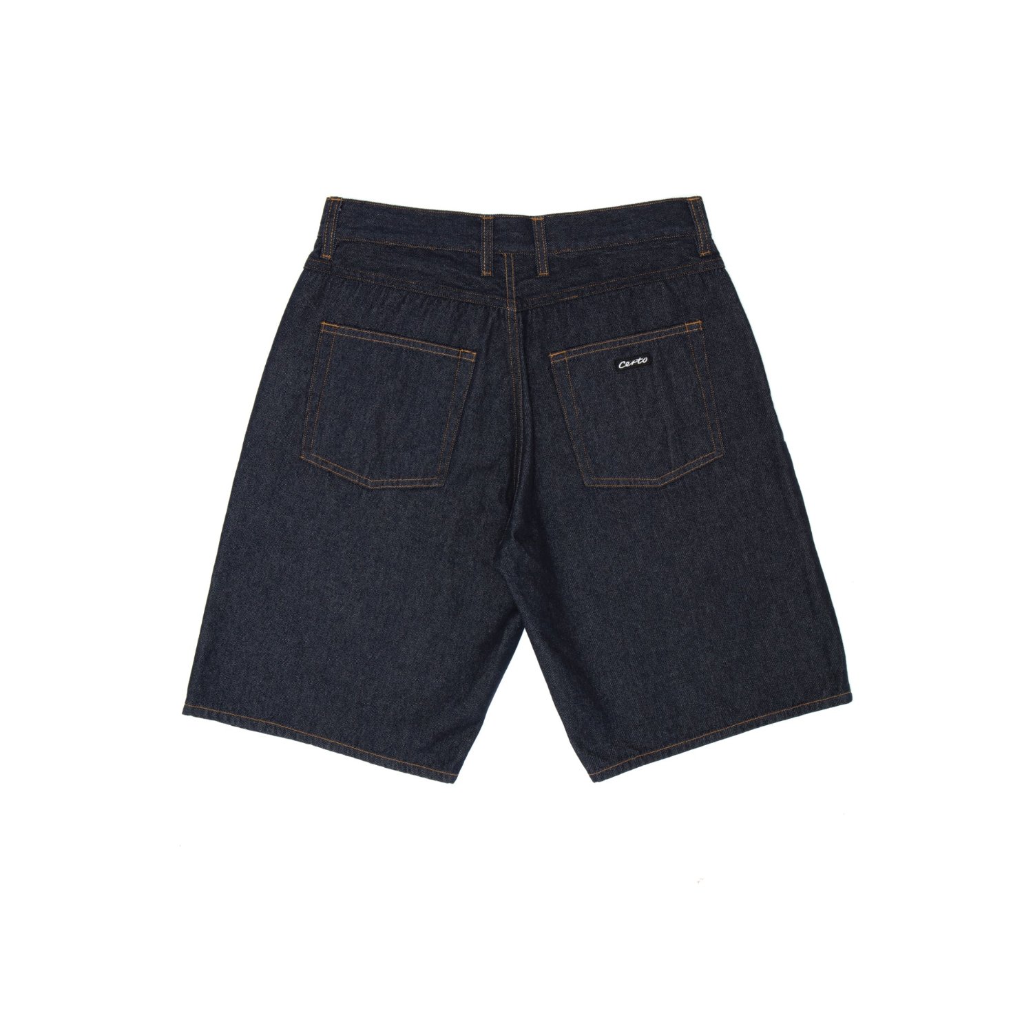 Denim Shorts Denim, short, poches arrière, bleu foncé, surpiqûres contrastées