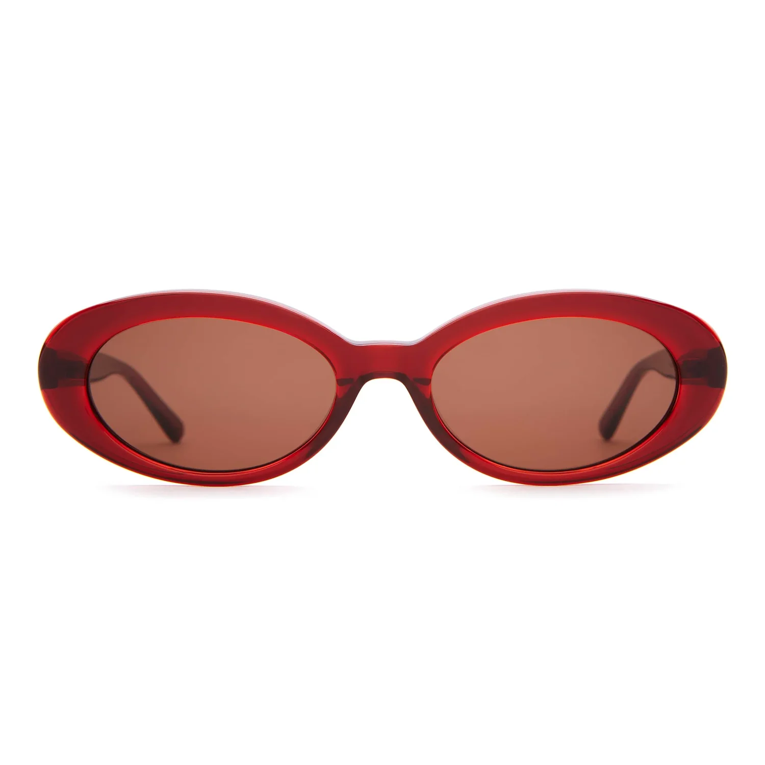 Sonnenbrille, rote Fassung, ovale Gläser, Kunststoffrahmen, braune Gläser