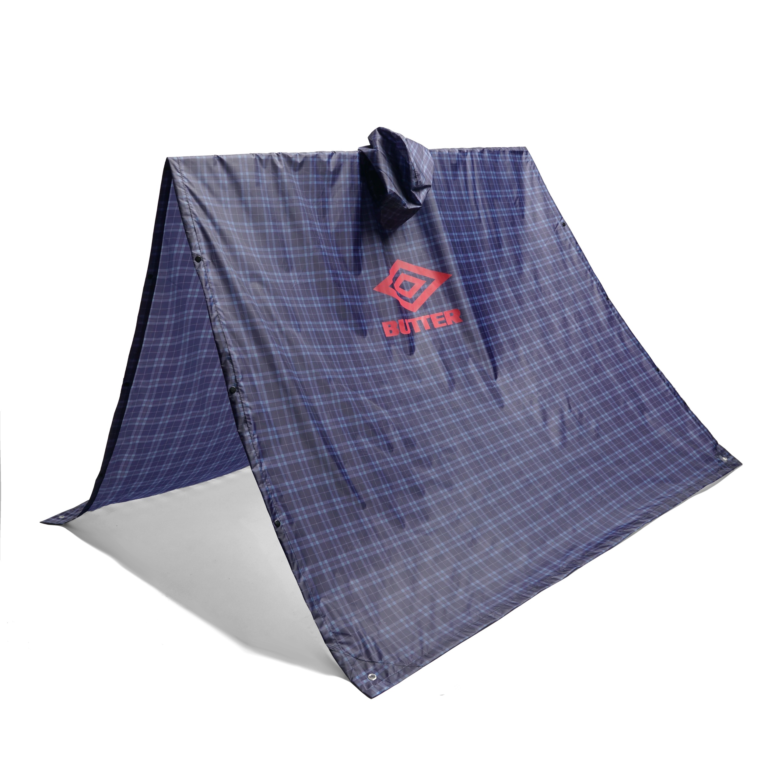 Poncho Kissen, Torso Schild, Camping, Karierte, Blau-Grau