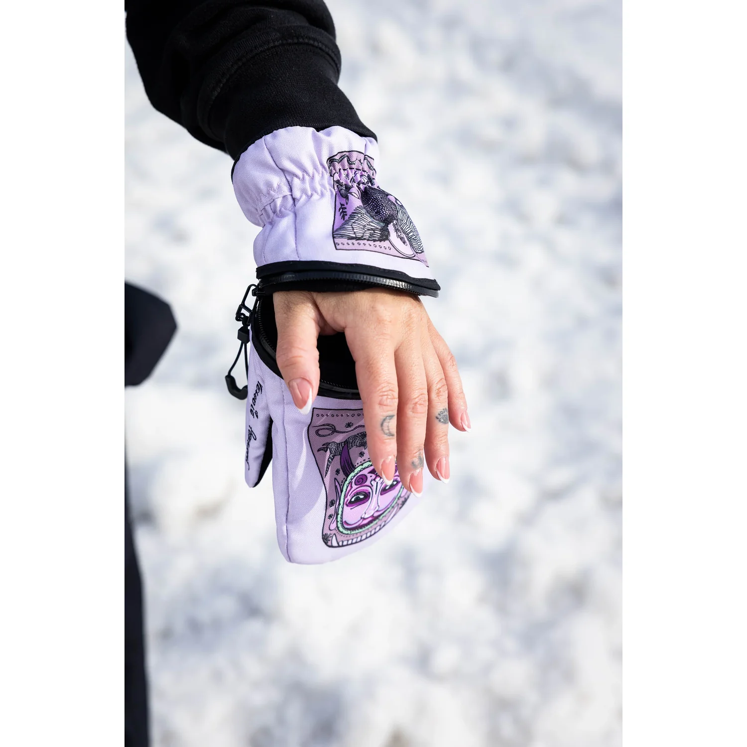 Ghoul Mitt 26 gants, pbf hobor, gants, violet, motif, mitaines, gants de ski, couleur lavande, revêtement synthétique, sangle de poignet, motif graphique