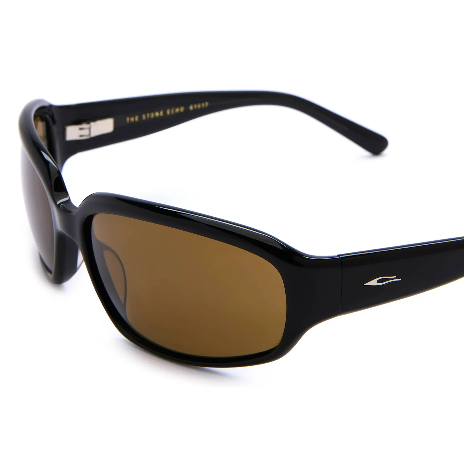 Sonnenbrille, schwarzer Kunststoffrahmen, braune Gläser, rechteckige Form