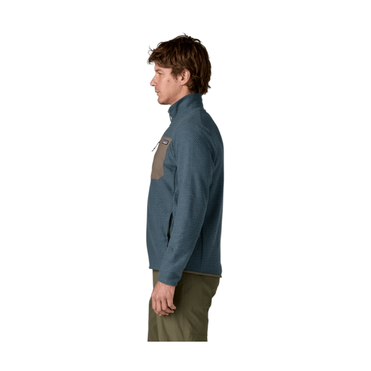 Veste polaire, fermeture éclair, poches latérales, col, empiècement de poche en patch