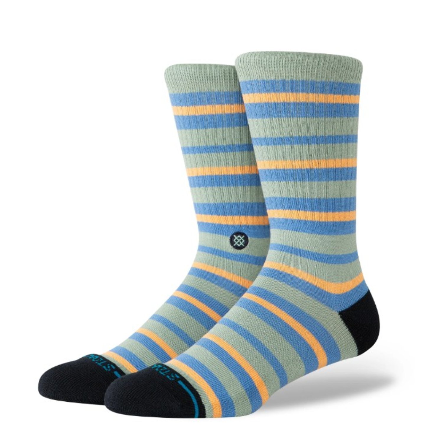 Brett Crew Chaussettes, rayures, motifs, vert moyen, montant jusqu'à la cheville