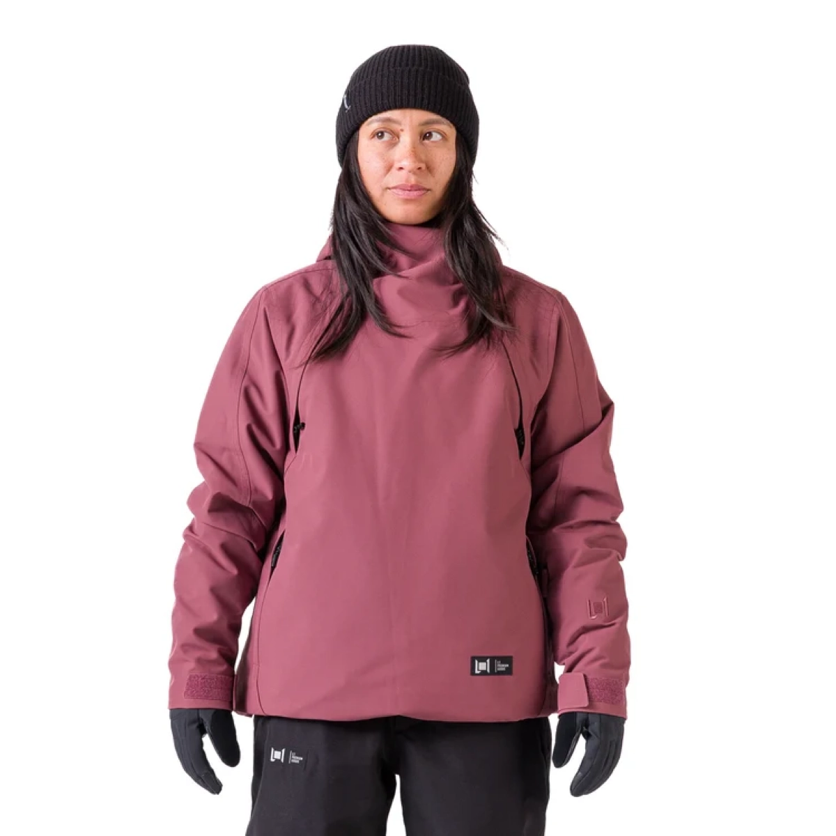 veste, veste de ski, rose, bonnet, gants, veste d'hiver, parka, rose, col montant, poches zippées