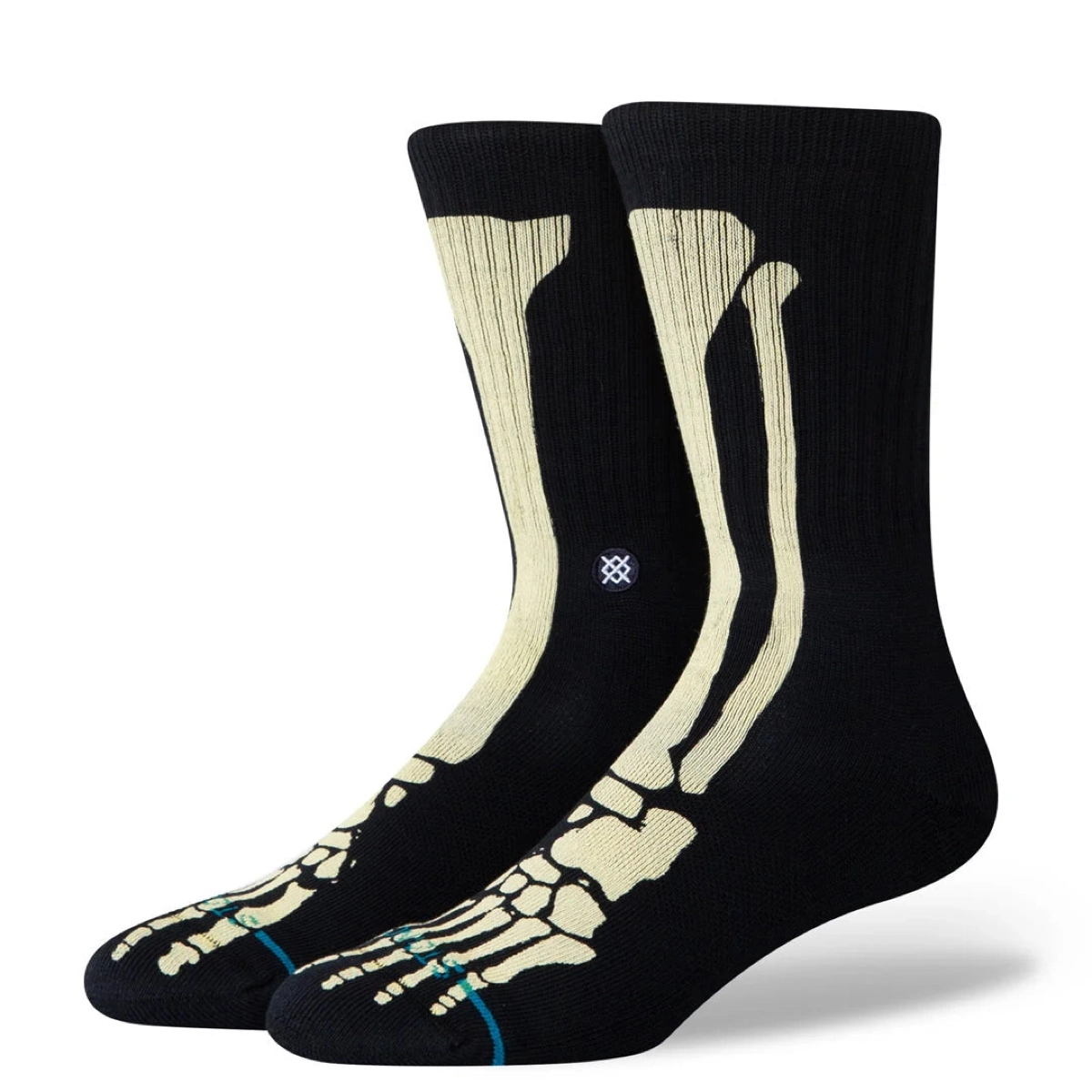 Chaussettes, motif d'os, noir, motif sur la jambe, squelette