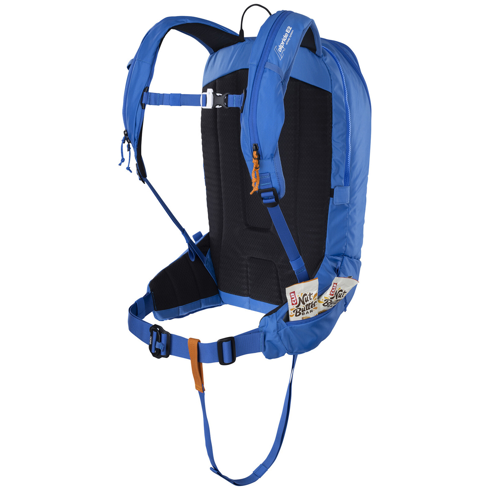 Sac à dos, sac à dos avec ceinture ventrale, bleu, dos en maille, poches latérales