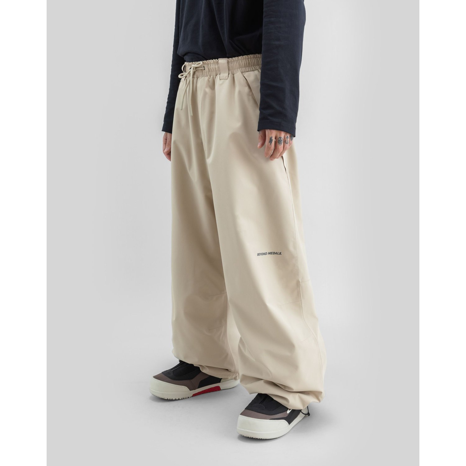 Park Pants beige pants, weite passform, Kordelzug, weite Beine, Alltagskleidung