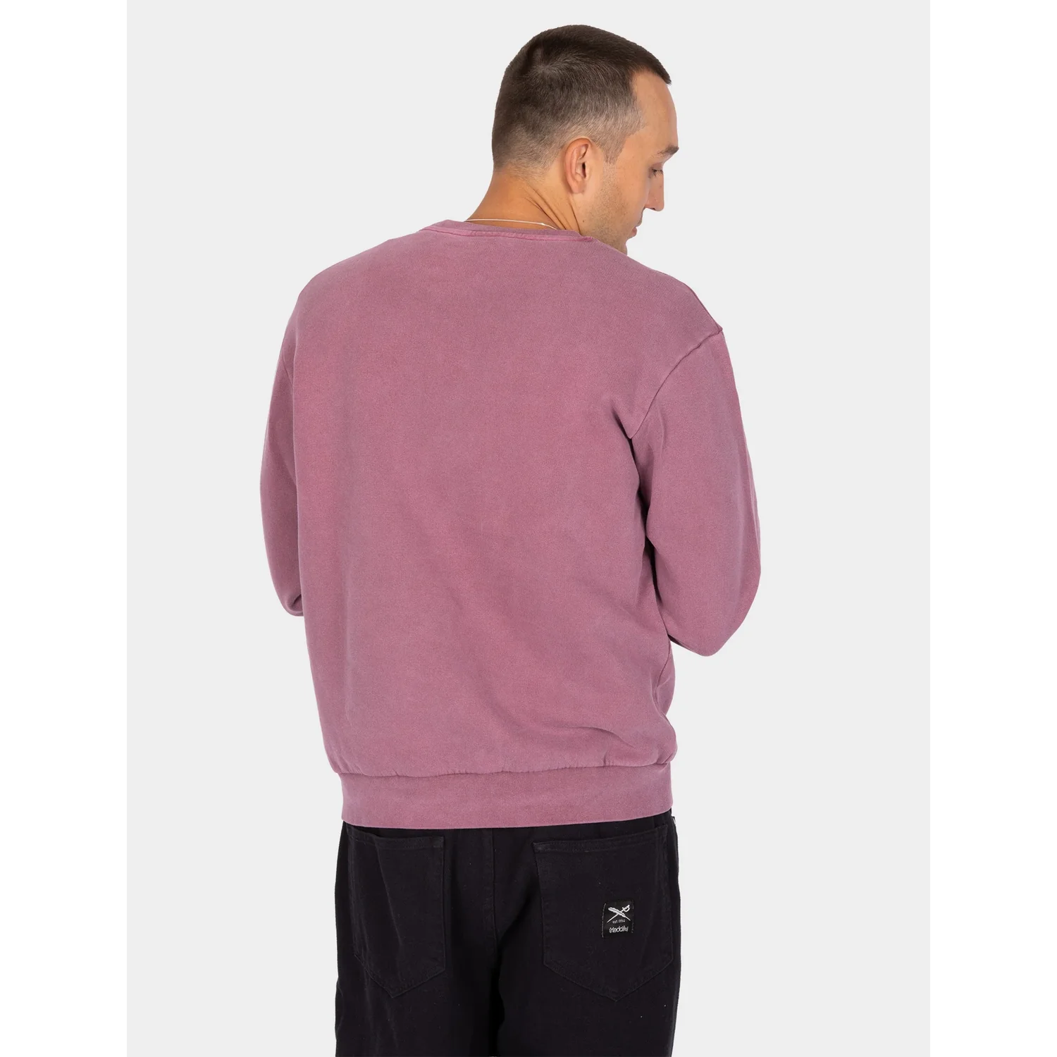 Vintage Dye Crewneck Sweat-shirt pour homme, col rond, vieux rose, couleur unie, bords-côtes