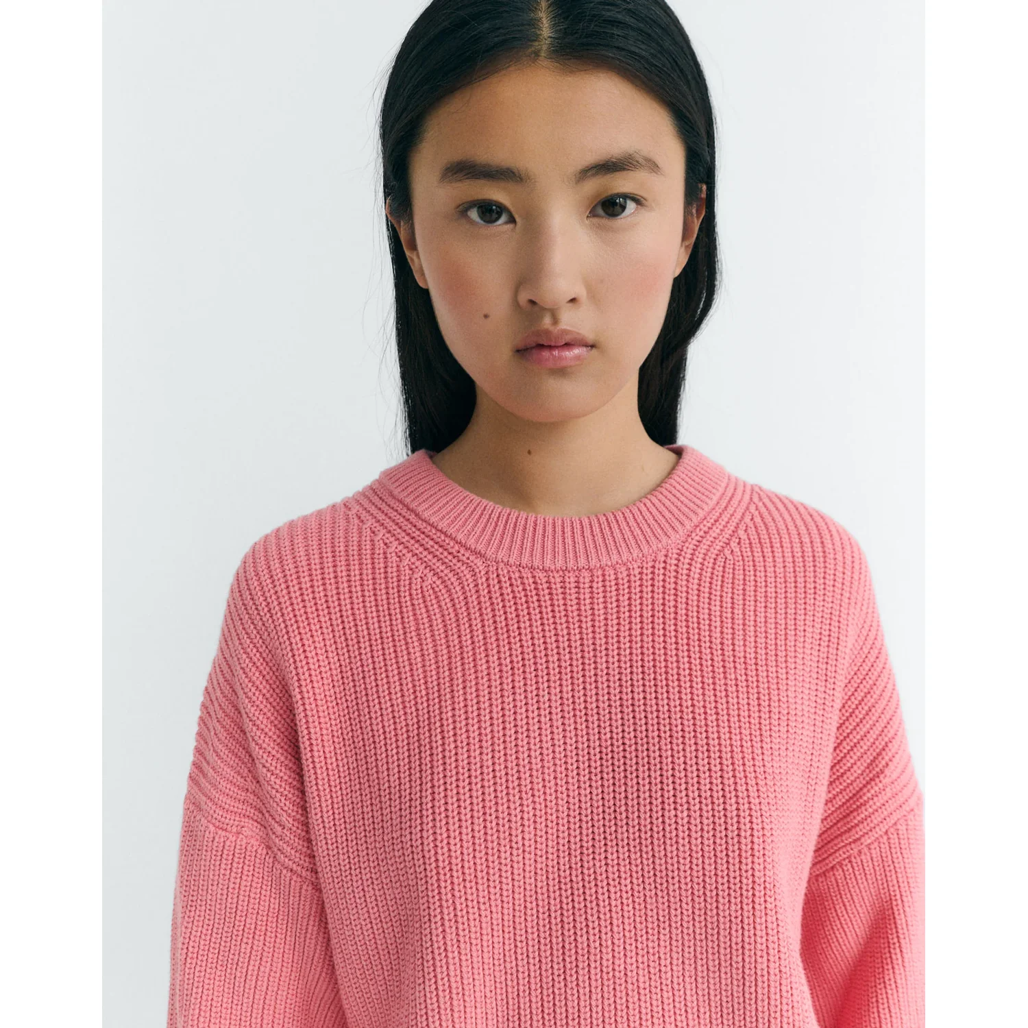 Carmen Knitted Sweater Strickpullover, Rosa, Rundhalsausschnitt, Rippstrick, Langarm