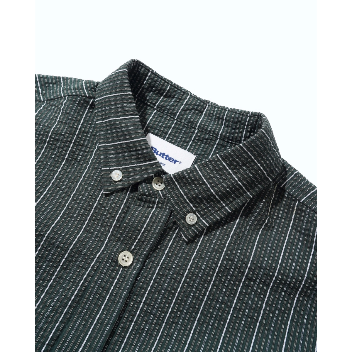 Seersucker Shirt Streifenhemd, Langarm, Kragen, Knöpfe, Baumwolle, Hemd, Streifen, Knöpfe, Kirschgrün, Baumwolle