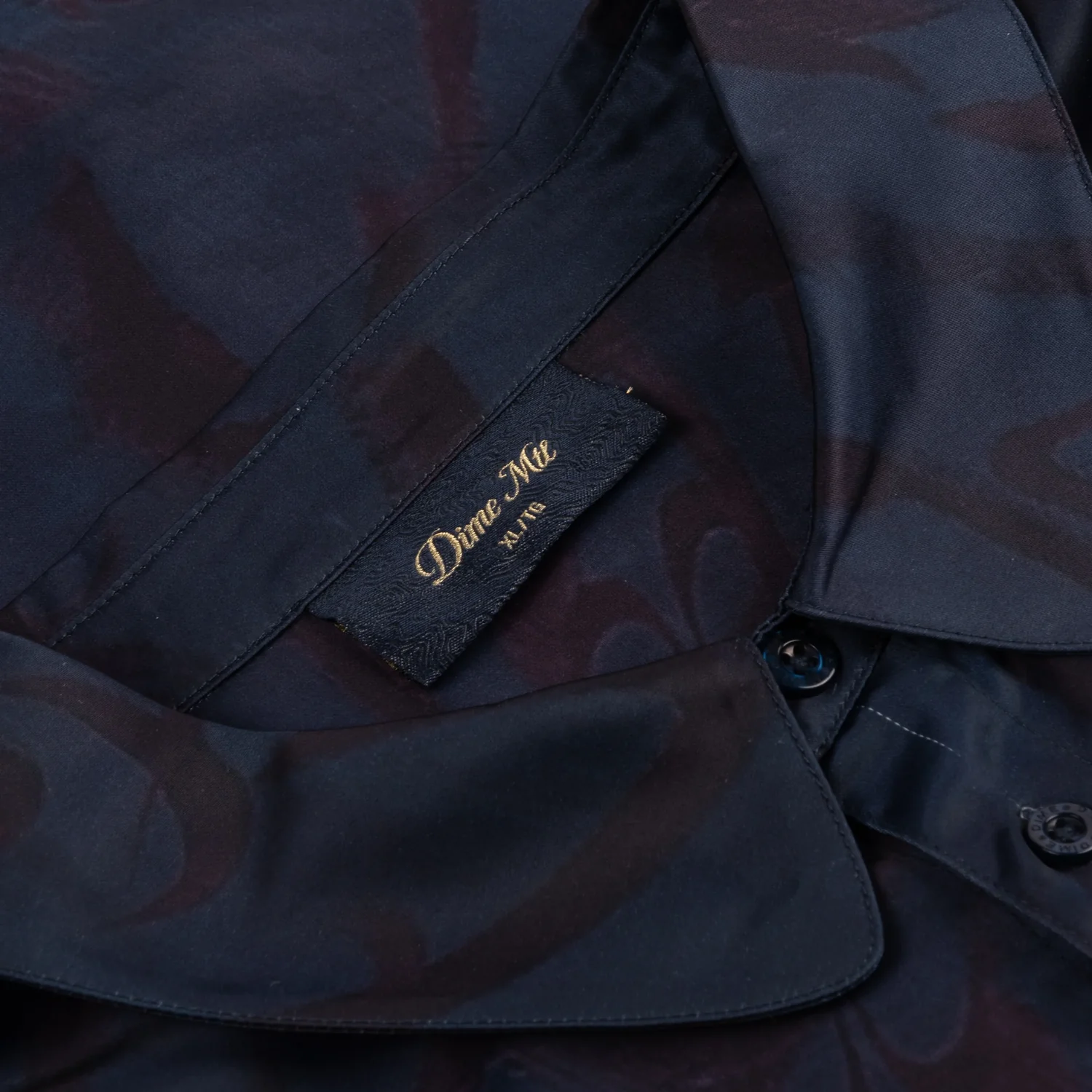 Chilling Satin Shirt Hemd, Dunkelblau, Abstraktes Muster, Knopfleiste, Kragen