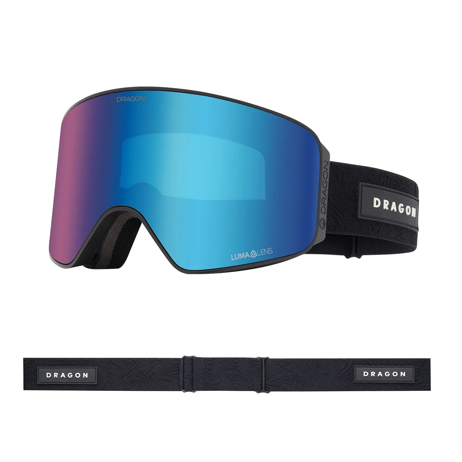 Skibrille, verspiegelte Scheibe, blau-violett, schwarzes Band, zylindrische Scheibe
