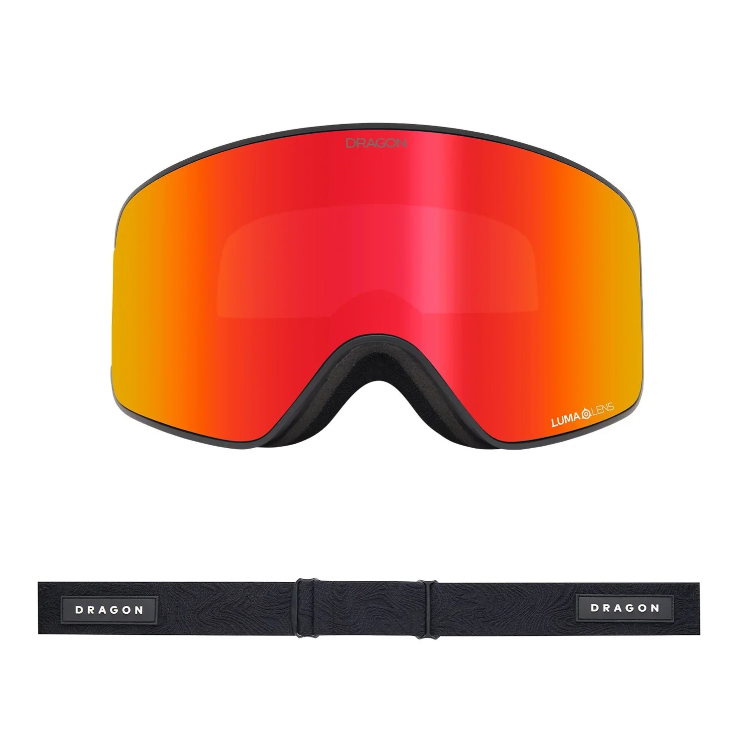 NFX Mag OTG Skibrille, rote Spiegelscheibe, orangefarbene Tönung, schwarzes Brillenband, LUMA-Glas