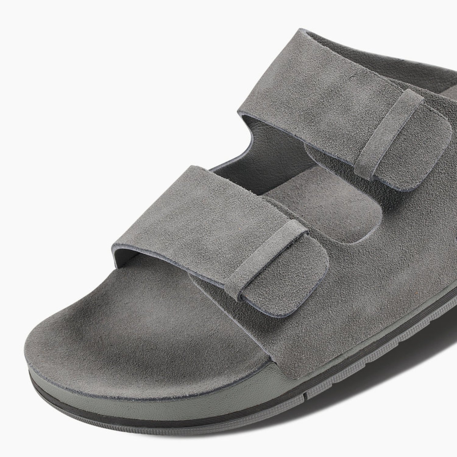 Ojai Two Bar Sandales, grises, en daim, avec fermeture velcro, semelle profilée
