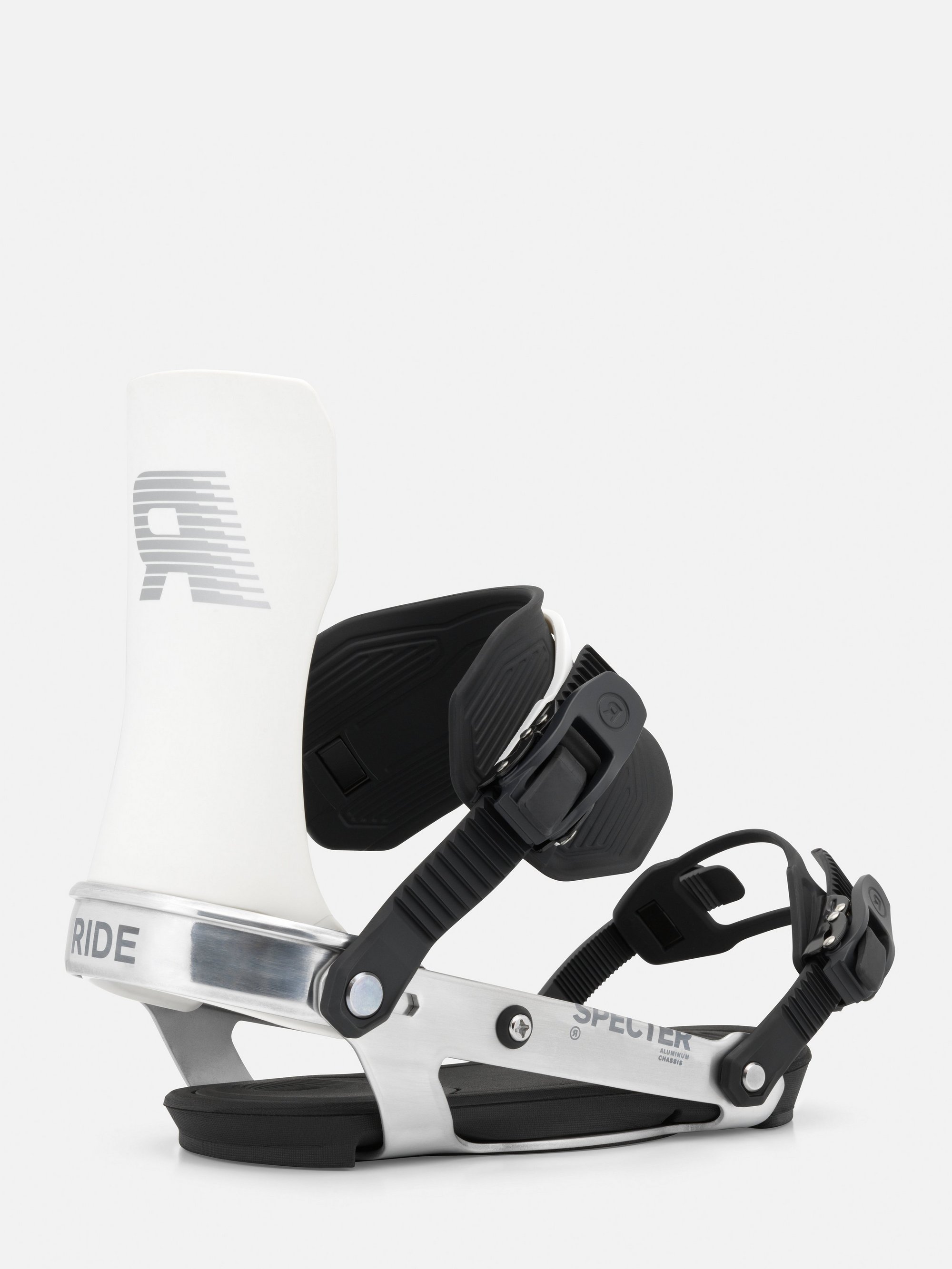 Fixations de snowboard, fixations de snowboard blanches, embase en aluminium, fixations à sangles, réglages rapides