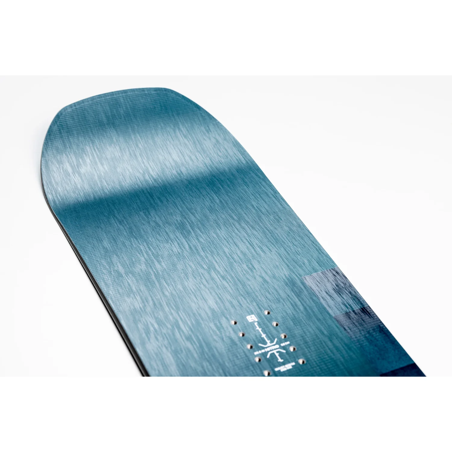 Snowboard, turquoise, veinage du bois, motif dégradé, inserts de fixation