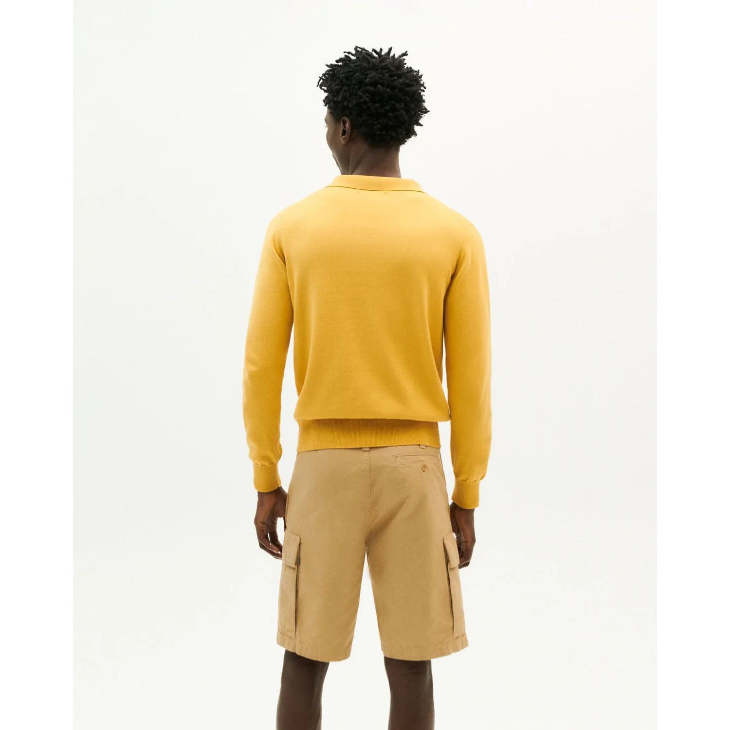 Herrenpullover, Langarmshirt, Polokragen, senfgelb, gerippte Bündchen