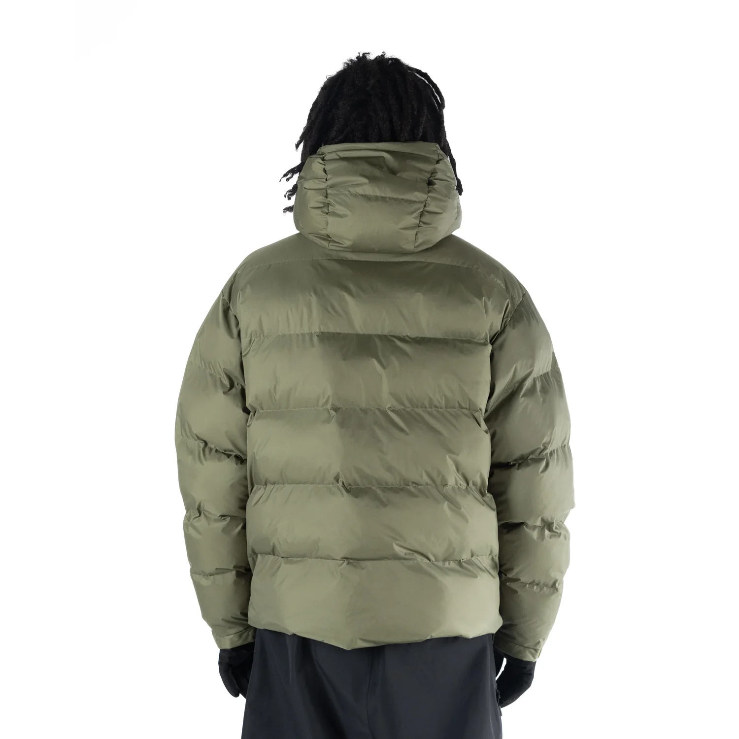 Pufferjacke, Daunenjacke, Kapuze, olivgrün, gerippte Naht, Daunenjacke, Olivgrün, Steppjacke, Kapuze, Quersteppung