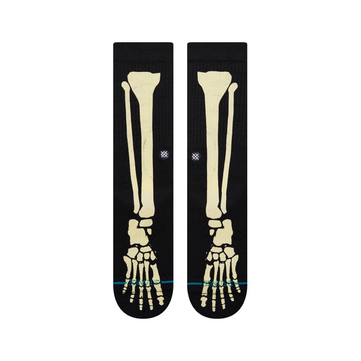 Chaussettes, jambes, motif os, noir, squelette