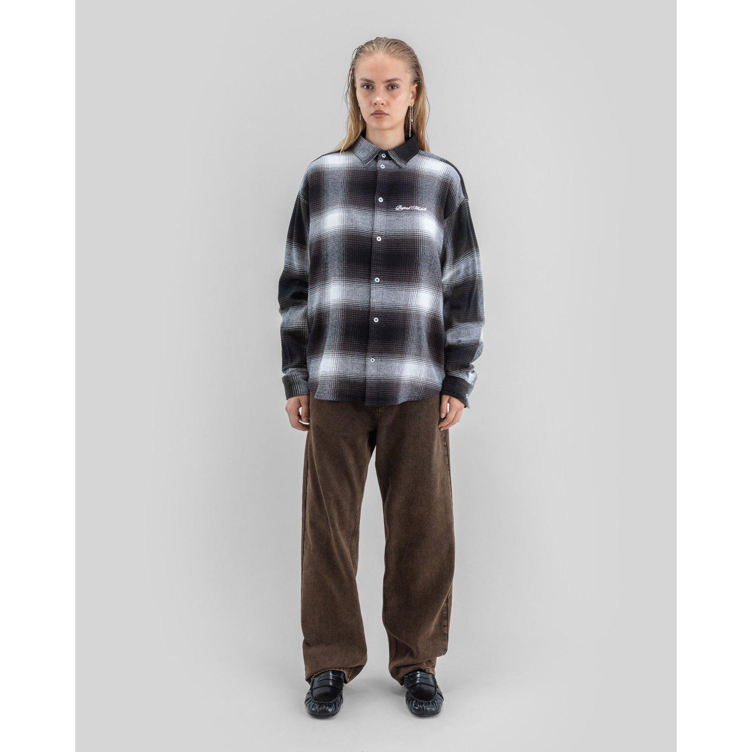 Veste chemise, coupe oversize, couleurs pelucheuses, motif à carreaux, boutons