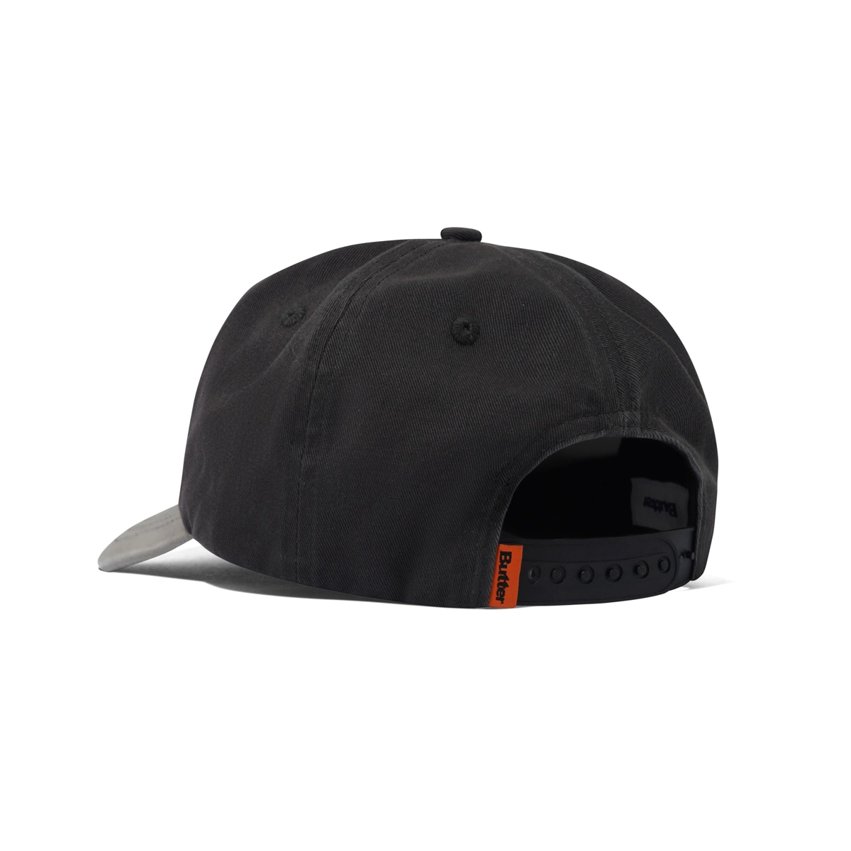 Baseballcap, Schwarz, Sechsnahtrig, Verstellbar, Orangener Aufnäher, Baseball cap, Schwarz, verstellbares Band, Sechs-Panels, Rückansicht