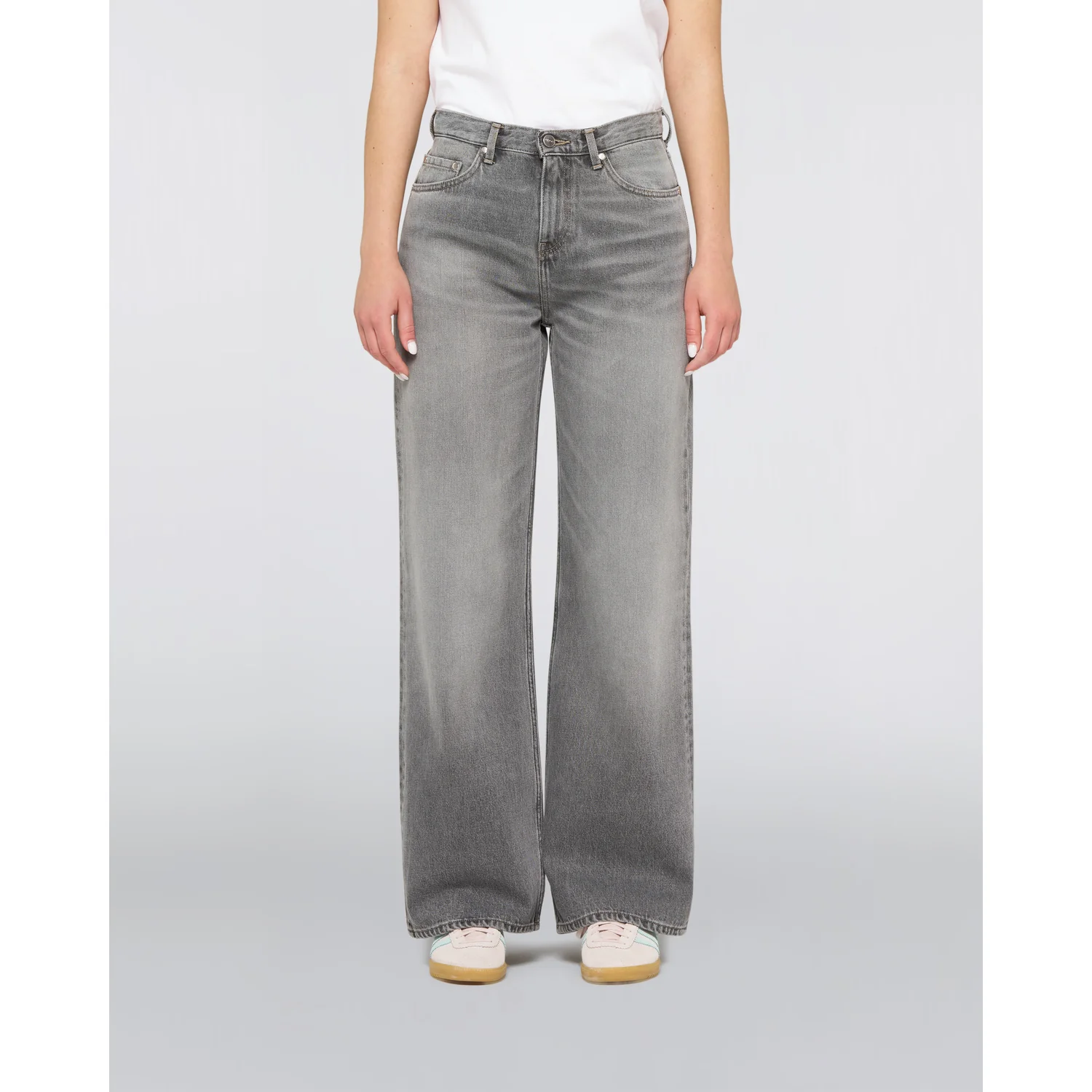 W' Olivia Pant Damenjeans, Grauer Denim, Weites Bein, Hohe Taille, 5-Pocket-Design