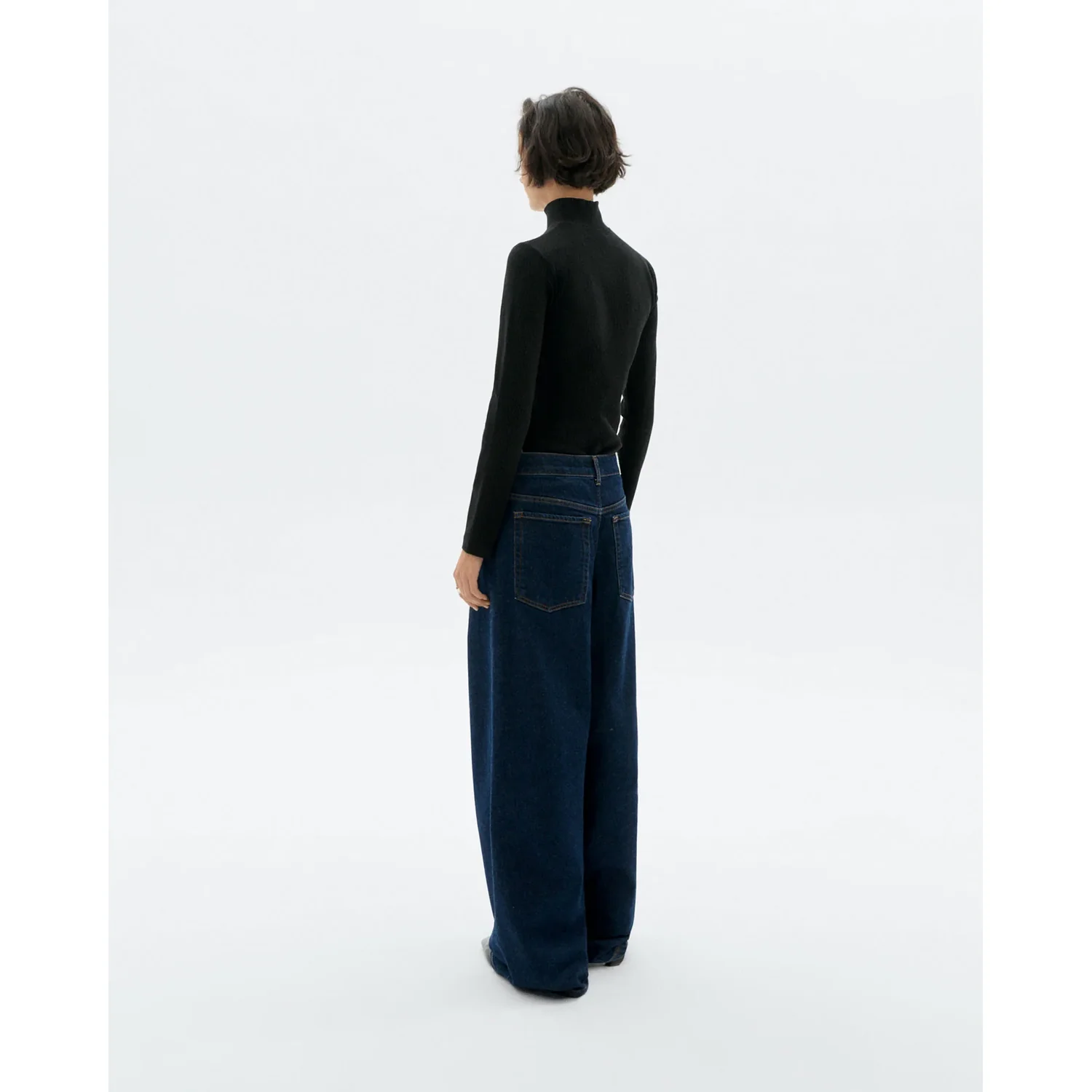 Aine Top Hemp Jeans, Dunkelblau, Weites Bein, Hoher Bund, Denim