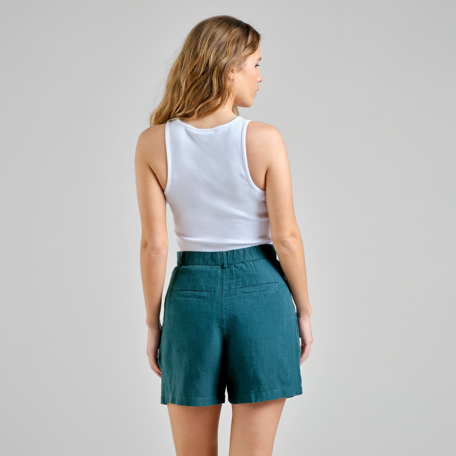 Djupvik Linen Shorts Tanktop, Weiß, Kurze Hose, Tellur, Hohe Taille