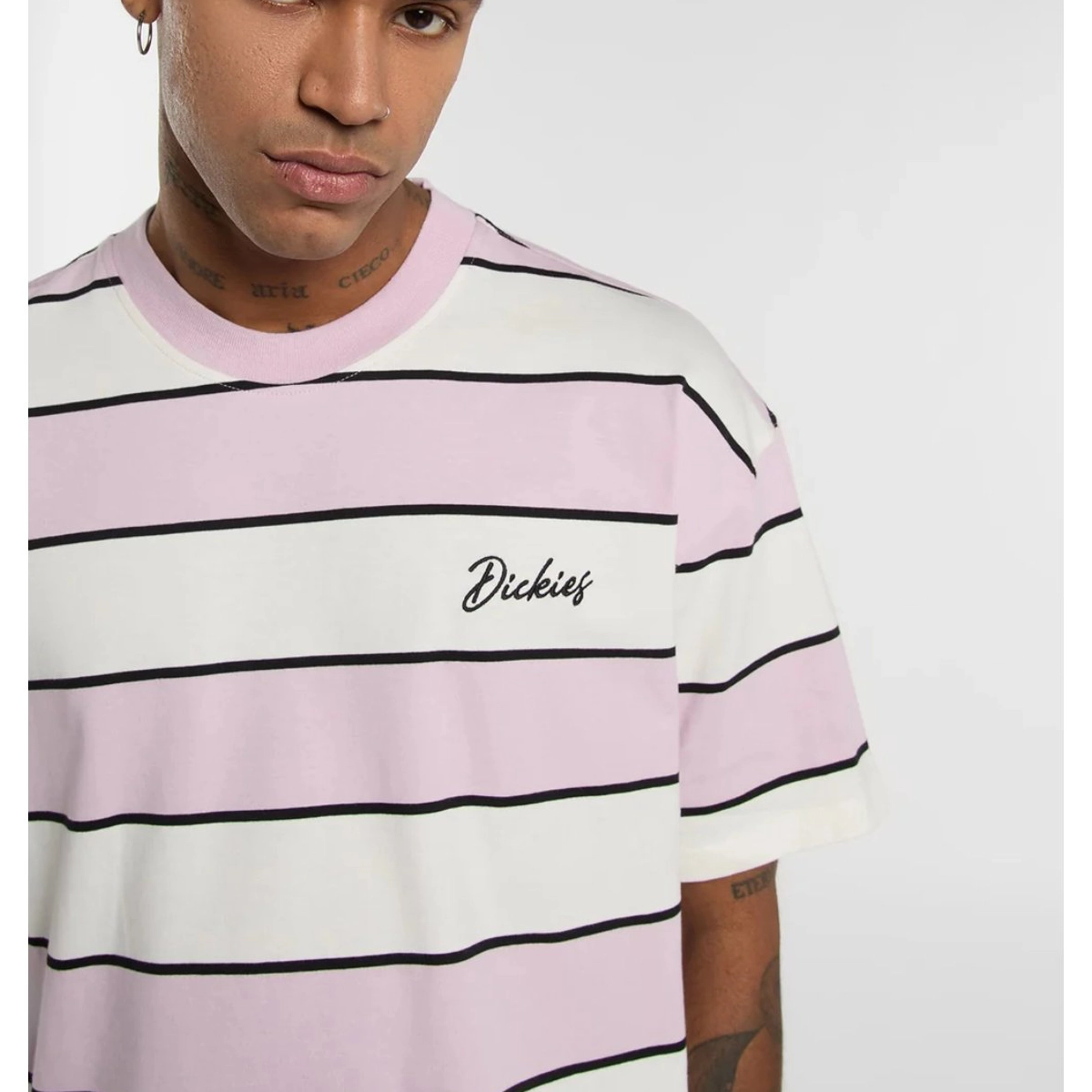 T-Shirt, Gestreift, Rosa, Rundhals, Dickies Logo