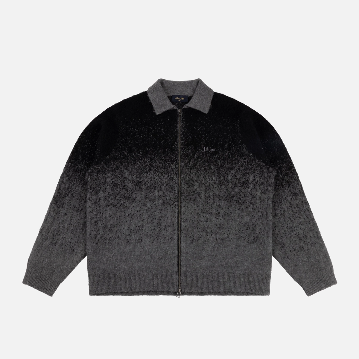 Bomberjacke, Gradient-Grau, Reißverschluss, Fleece, Dime-Logo, Fleecejacke, Grauer Verlauf, Reißverschluss, Gemütliche Strickjacke, Kragen