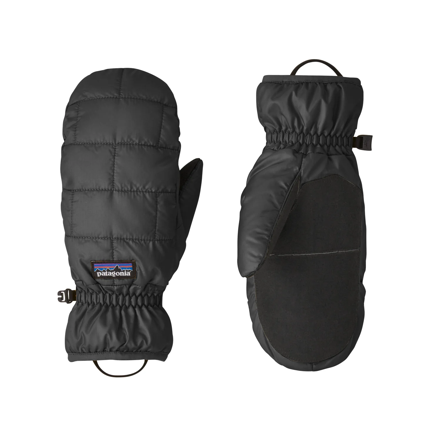 Nano Puff Mitts Moufles, noires, matelassées, bord élastiqué, renfort au niveau des doigts