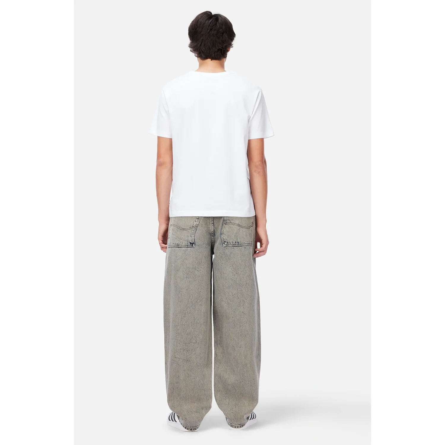 Baggy Denim Pants T-shirt homme, blanc, manches courtes, jean ample, gris