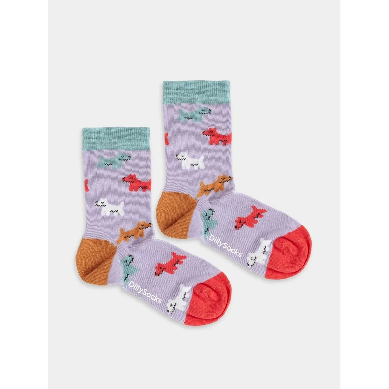 Lil Puppy Parade Chaussettes pour enfants, motifs de chiens, couleur lilas, talon coloré, pointe colorée