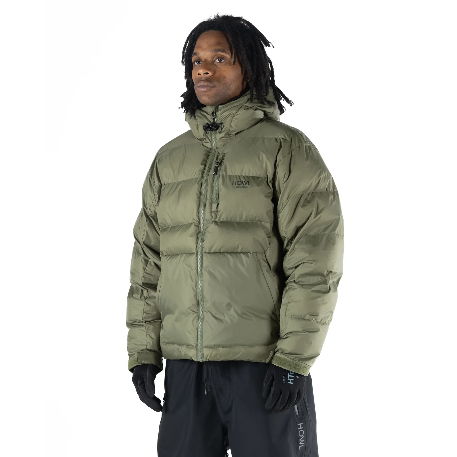 Pufferjacke, Olivgrün, Kapuzenschnitt, Reißverschlussfront, Kachelmuster, Daunenjacke, Kapuze, Steppjacke, Olivgrün, Reißverschluss