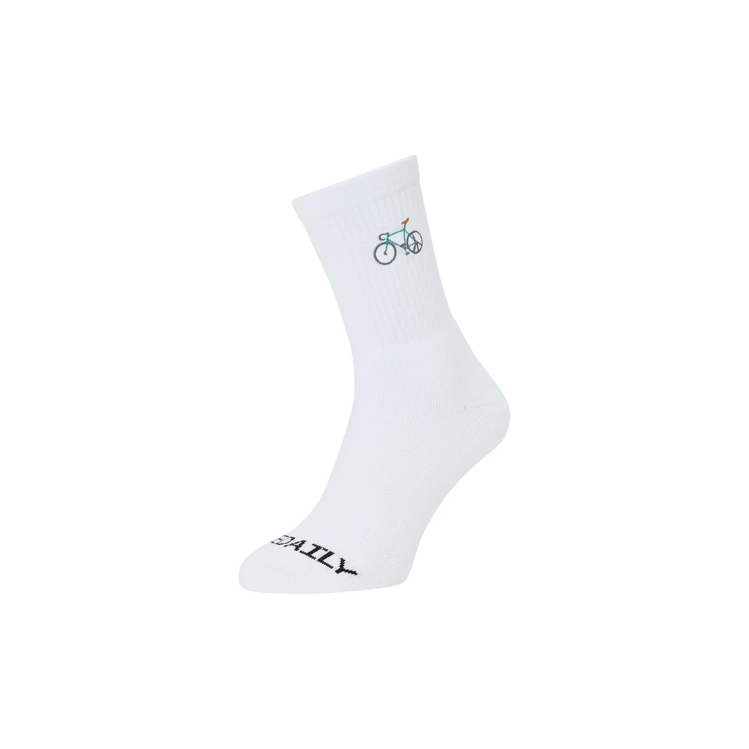 Sportsocke, weiß, Rippenstrick, Fahrradmotiv