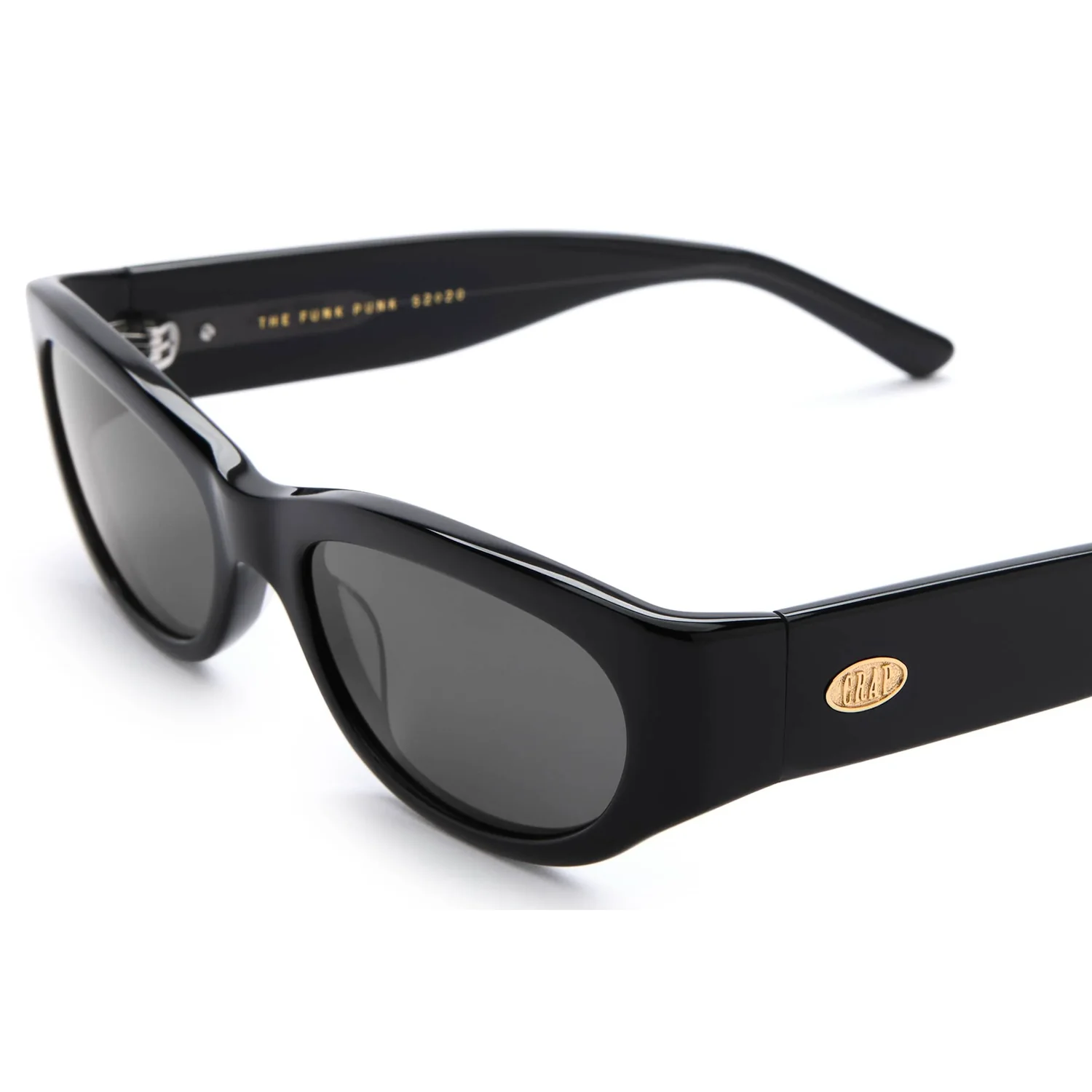 The Funk Punk Polarized Sonnenbrille, schwarzer Kunststoffrahmen, graue Gläser, breiter Rahmen, ovale Gläser