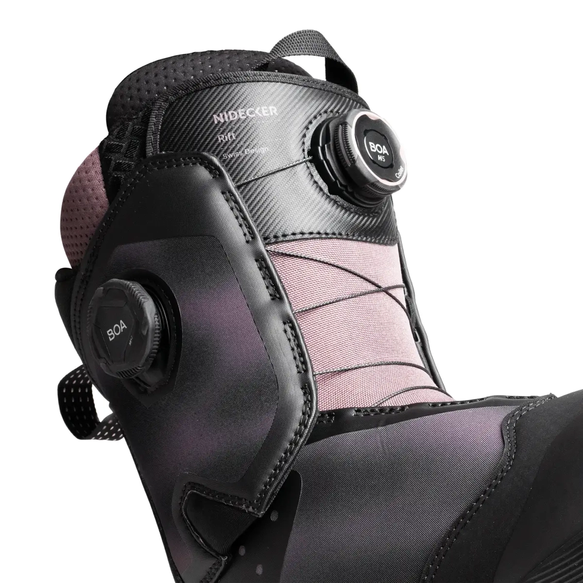 Chaussure de ski, boucle BOA, ancrage de chaussure, amortissante, chaussure de ski, boucle BOA, coque rigide, boucle sans lacets, noir avec touches de rose
