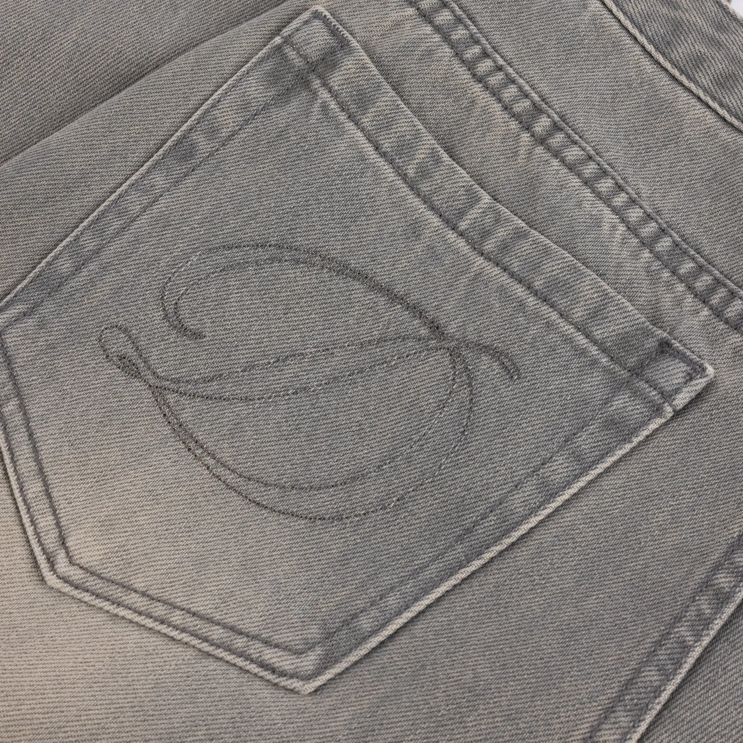 Women's Baggy Denim Pants Jeansstoff, Grauer Denim, Gesäßtasche, Ziernaht, Baumwollköper