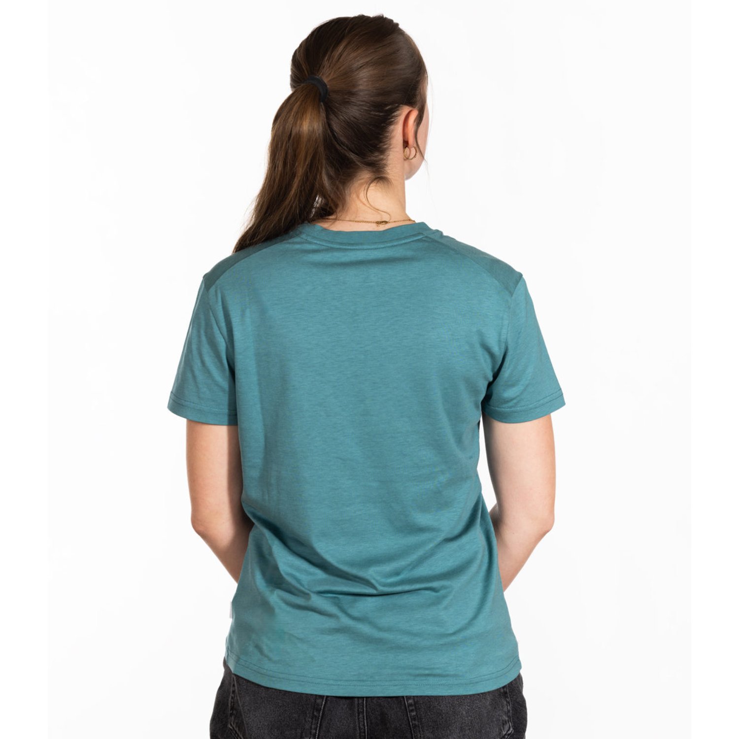 T-shirt, bleu sarcelle, manches courtes, vue de dos, coton