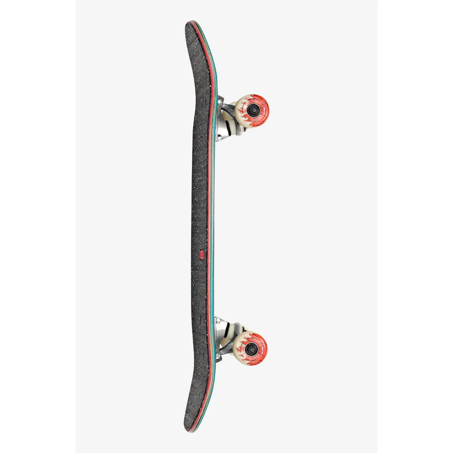 Kids Softie Micro Skateboard, grip noir, bords de planche colorés, roues rouges, axes argentés