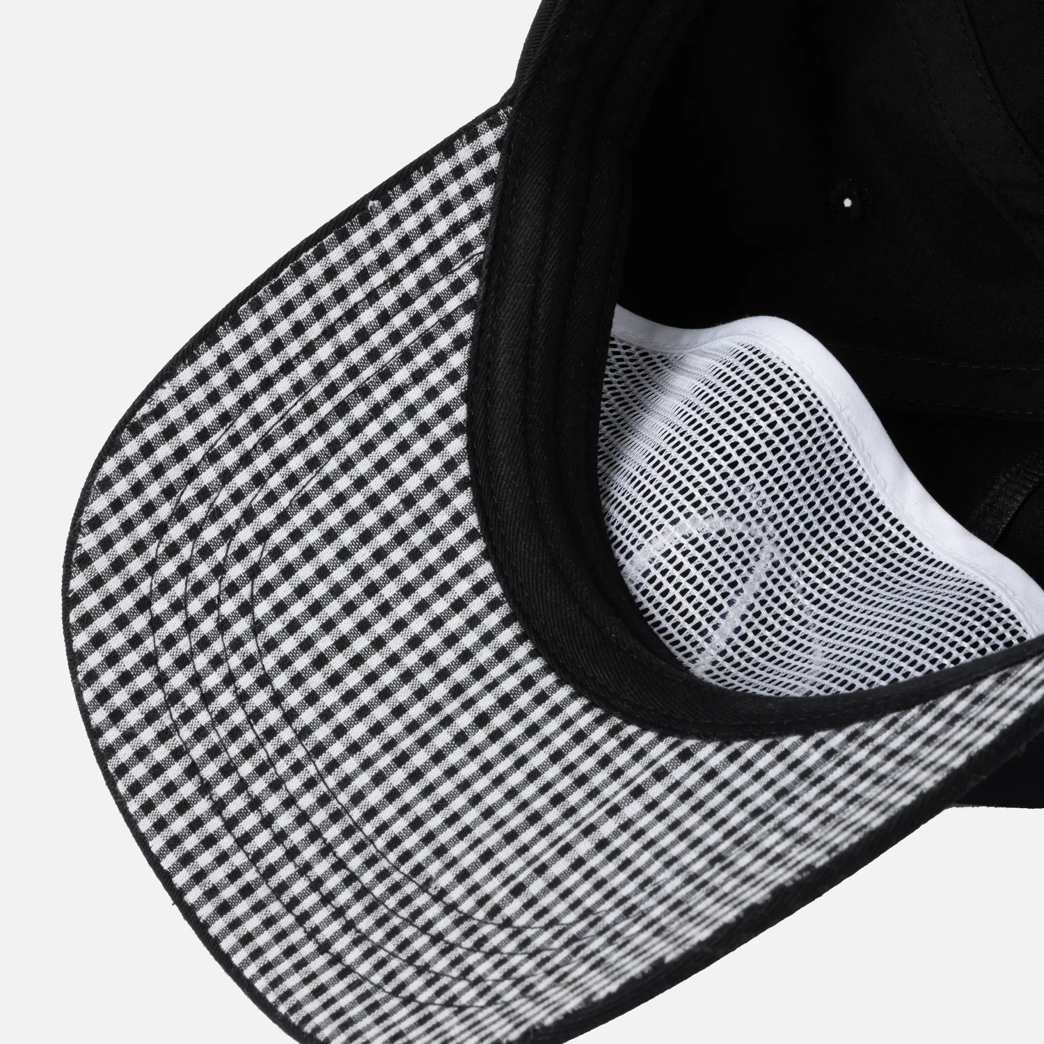 Cursive D Worker Cap Casquette de baseball, noire, motif à carreaux, empiècement en filet, visière incurvée