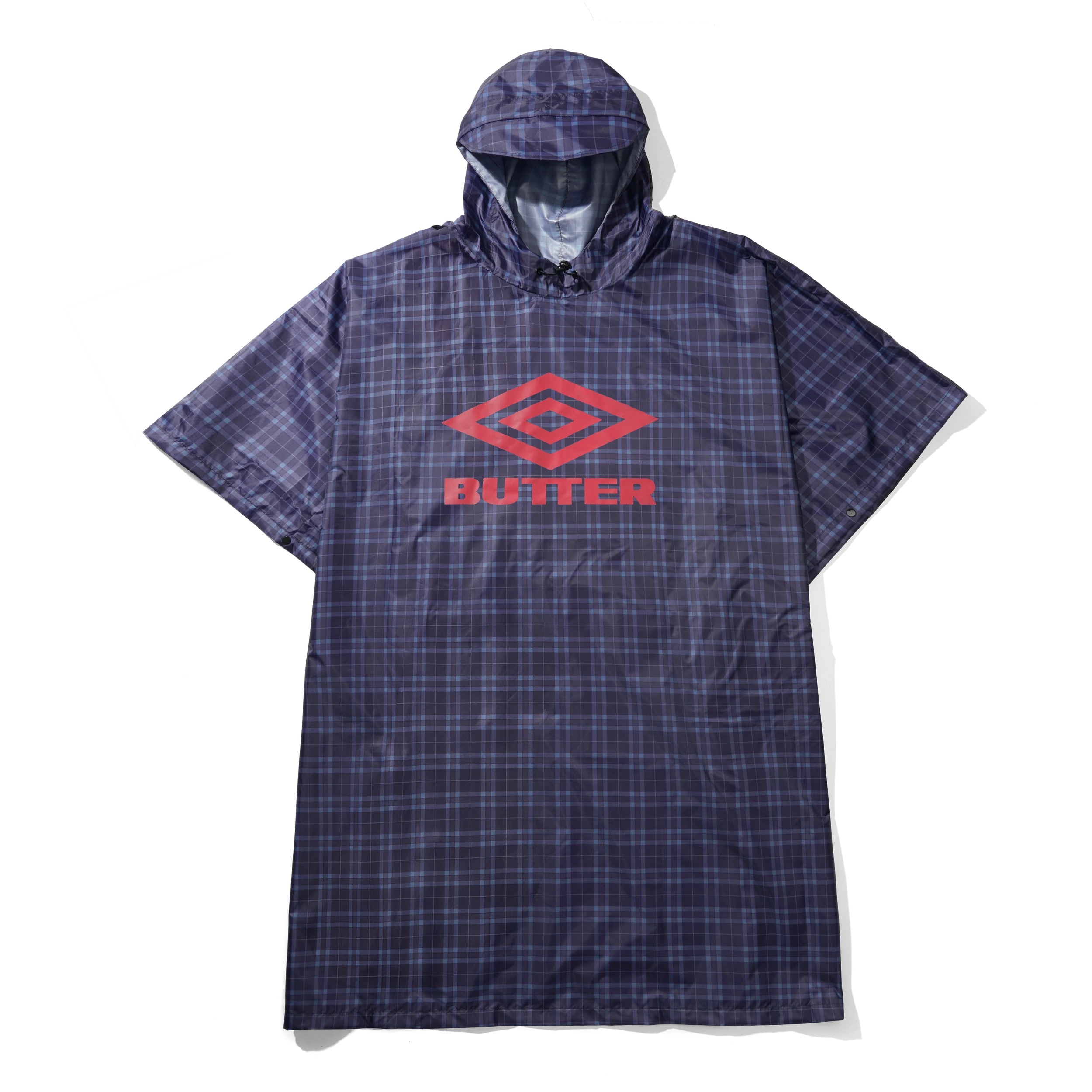 Poncho Regenponcho, Karomuster, Kapuze, Rotes Logo, Oversized Poncho