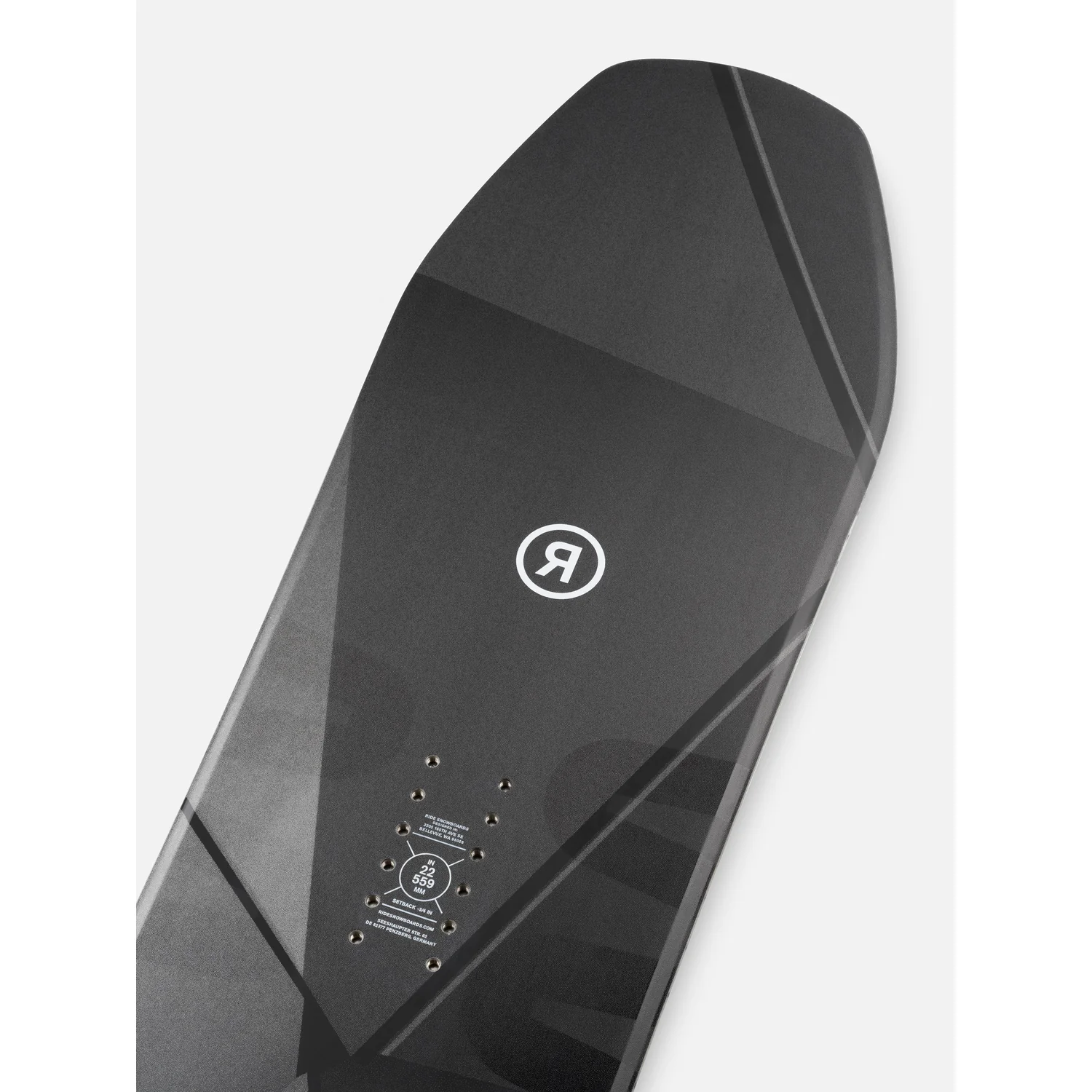 Deep Fake Snowboard, schwarz, geometrisches Muster, Bindungseinsätze